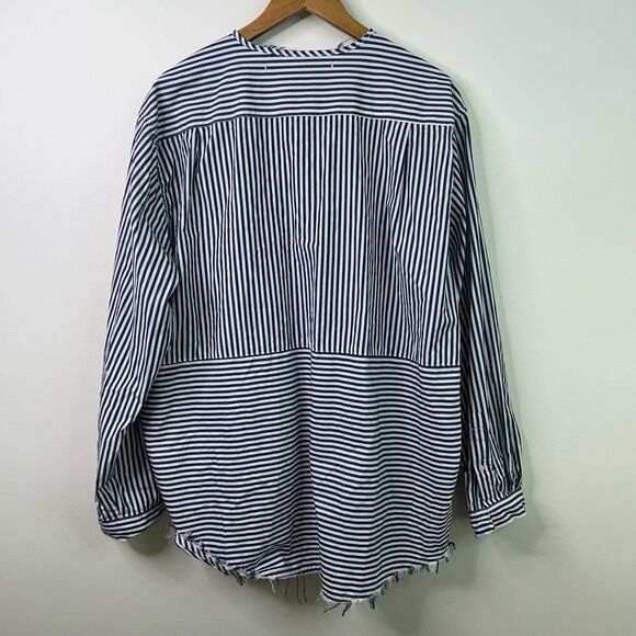 Niko And… Striped Button Down Shirt Women’s Long‎ Sleeve Artsy Cotton Navy Japan - Picture 12 of 16